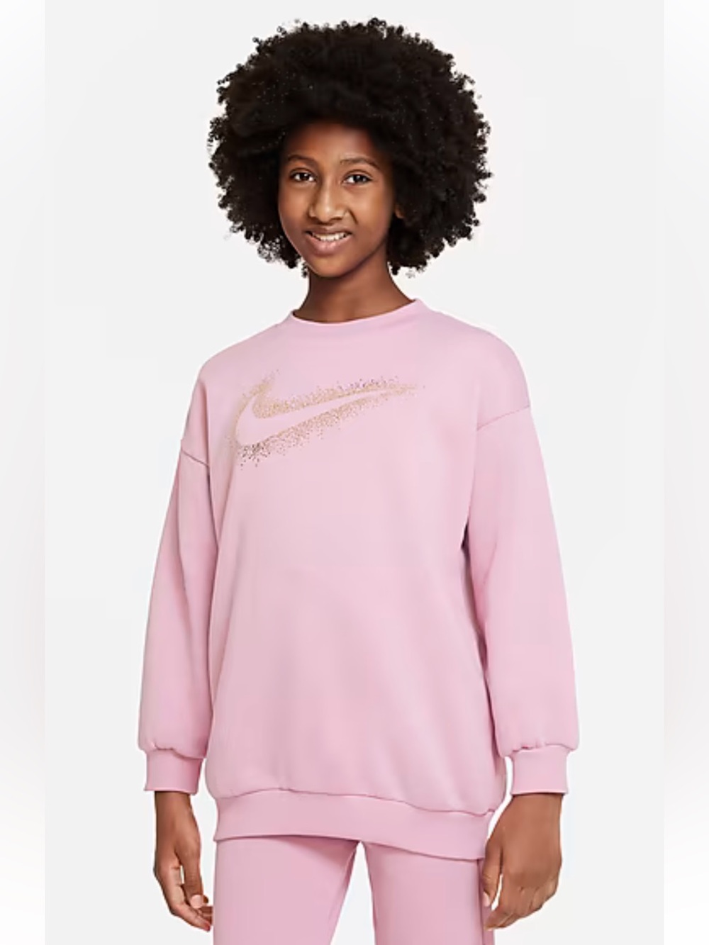 Nike Sportswear Club Fleece Girls’ Big Kids XL Pink Gold Swoosh Crewneck